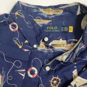 Polo Ralph Lauren Mens 3XB Big & Tall Sailboat Anchor Nautical Coastal AOP Shirt